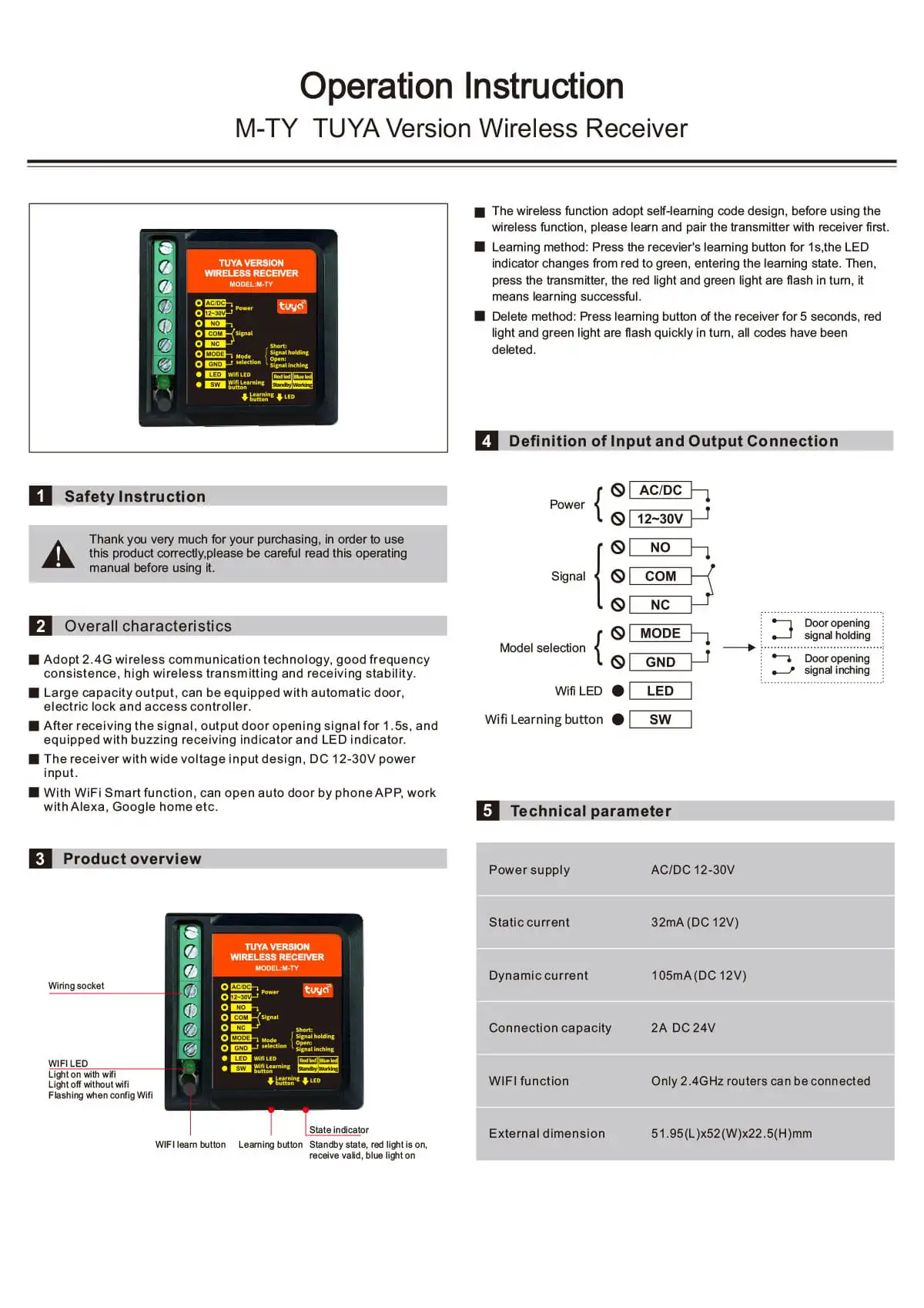 WiFi Smart Gate Opener Receiver TR-01 operation instruction 1